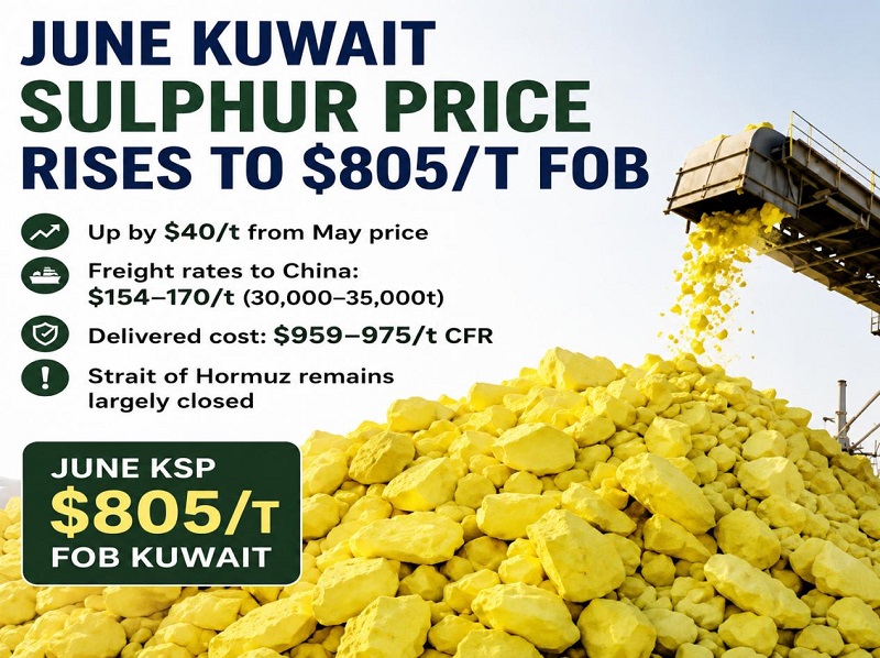 KPC Kuwait Naikkan Harga Tawaran FOB Sulfur Jun kepada $805 Setiap Tan